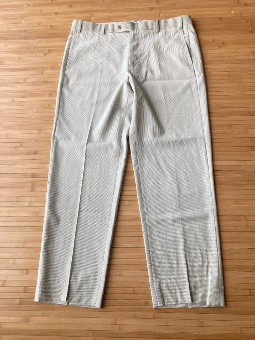 Zanella Todd 100% Wool Flat Front Dress Pants 36x30 Light Gray Pinstripe Italy